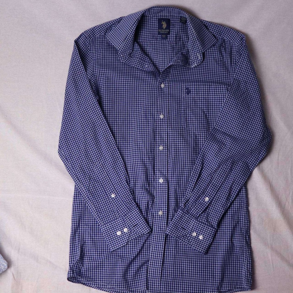 US Polo Assn Mens Blue White Gingham Check Button Down Shirt 14.5 32/33 Small - Picture 4 of 8